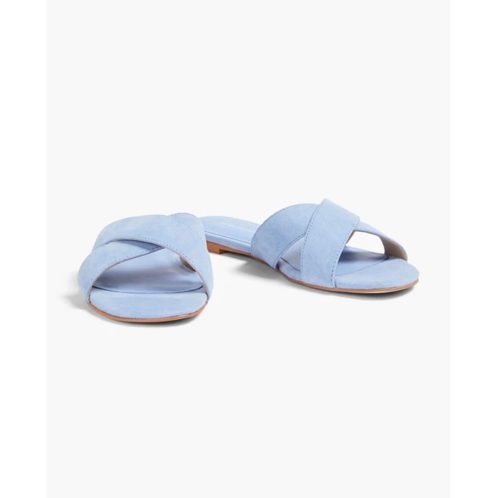 Stuart Weitzman Roza Blue Suede Crossover Slide Sandals Womens 8